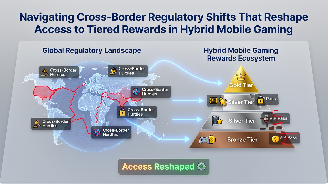 Darstellung hybrider mobiler Gaming-Plattformen mit gestaffelten Belohnungen und regulatorischen Schnittstellen